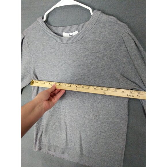 MAGASCHONI Womens Sweater SZ M Balloon Puff Sleeve Gray Knit Minimal Neutral - Picture 6 of 9